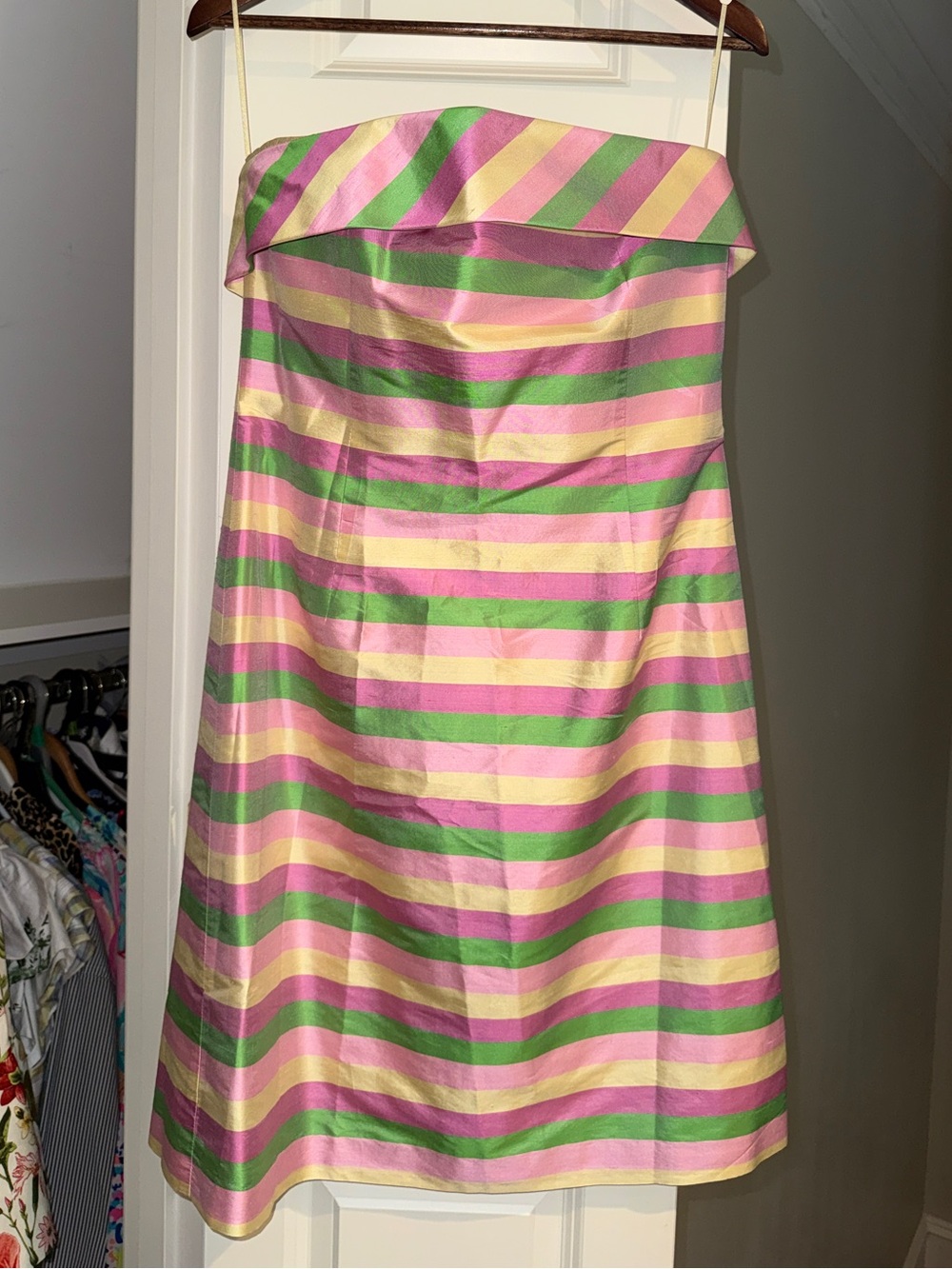 CK Bradley NWT strapless, pink, green and yellow dress. Gorgeous! Silk, lined